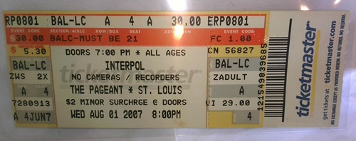 Interpol concert ticket stub - ticket,